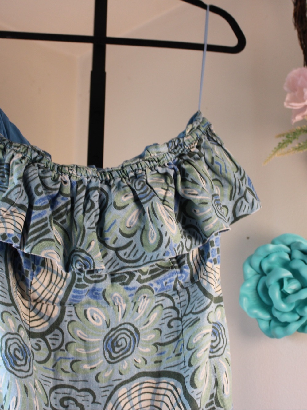 RHODE Teal and Green Strapless Ruffle Midi Dress Size 12 - Picture 6 of 16